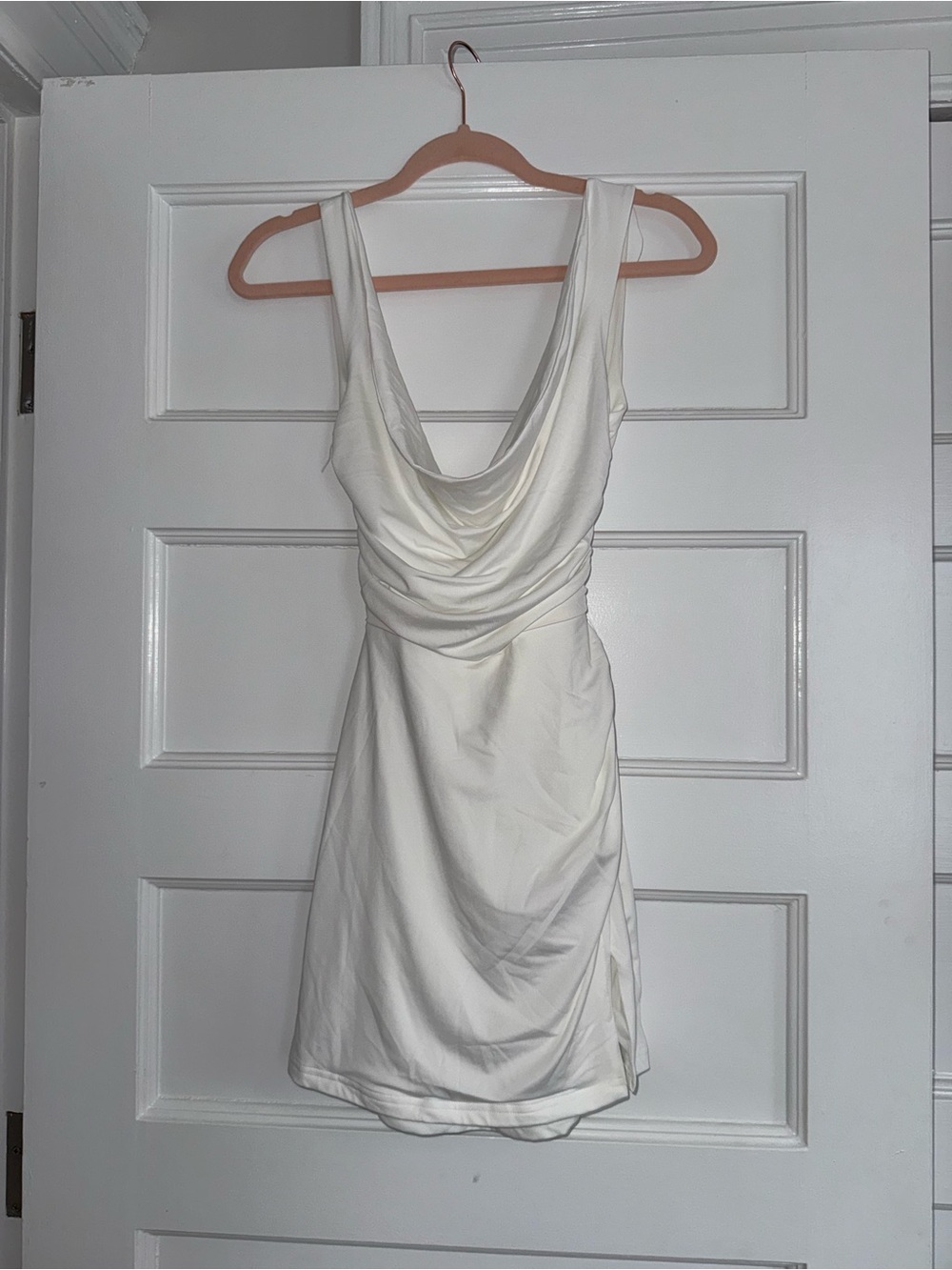 NWT Selfie Leslie White Draped Cowl Mini Dress